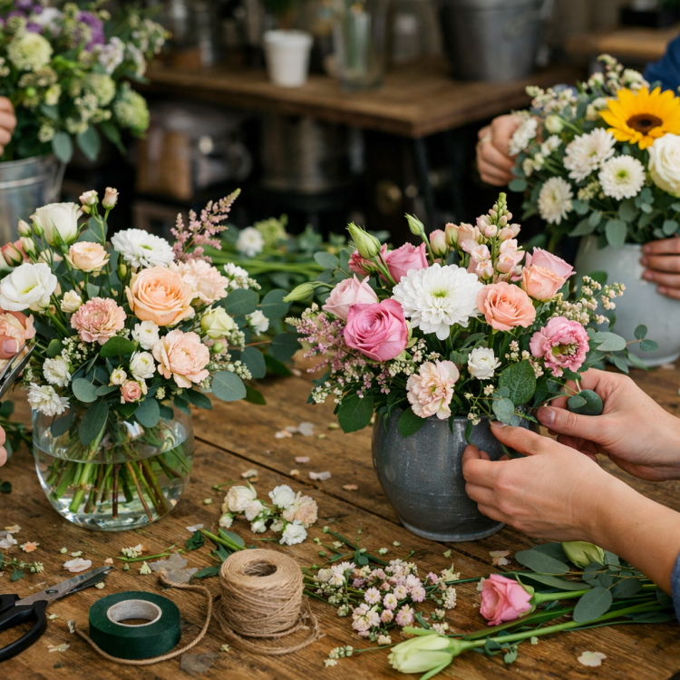 TALLER CENTRO FLORAL CON RECIPIENTE 24/04